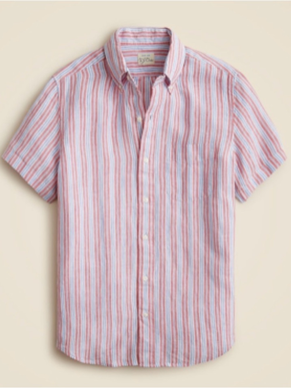 J. Crew Red, Blue & White Vertical Stripe Short-Sleeve Button-Down Shirt